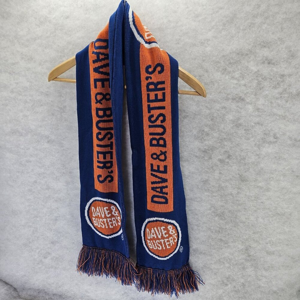 Dave & Busters Logo Scarf Adult Unisex Blue‎ Orange & White 60"x7" EUC